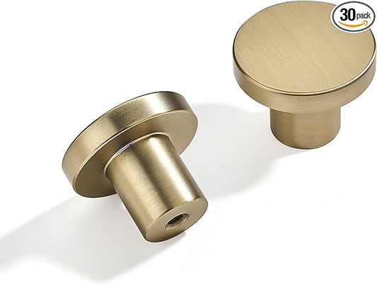 khtumeware 30 Pack Champagne Bronze Cabinet Knobs - 1-1/5 Inch Brushed Gold Round Drawer Pulls for Kitchen Cabinet Hardware Dressers Knobs and Closets
