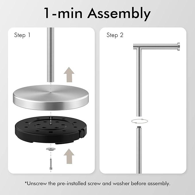 KES Toilet Paper Holder Stand SUS 304 Stainless Steel Rustproof Pedestal Lavatory Tissue Roll Holder Floor Stand Modern Brushed Nickel Finish, BPH283S1-2
