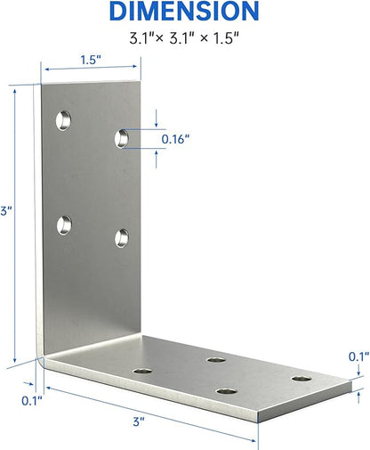 (8PCS) L Brackets Heavy Duty,90 Degree Angle Bracket,Galvanized Corner Brace, Angle Iron,for Wood 90 Degree L Shape Bracket,3"x3"Metal Angle Shelf for Wood Beams Framing Fence