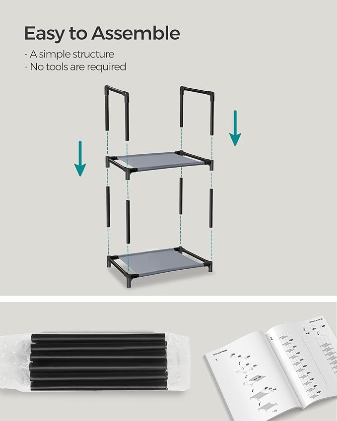 SONGMICS Shoe Rack, 10-Tier Shoe Shelf, Shoe Storage Organizer, 13 x 13 x 68 Inches, Metal Frame, Non-Woven Fabric Shelves, for Entryway, Bedroom, Gray ULSR110G01
