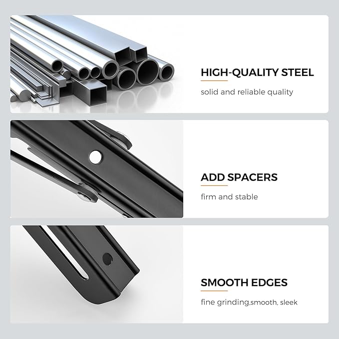 JOY DECOR 10 Inch Heavy Duty Folding Shelf Brackets, 4 Pack (2 Pairs) Collapsible Wall Mounted Brackets for Fold Down Table, Stainless Steel Folding Table Hinge, Matte Black