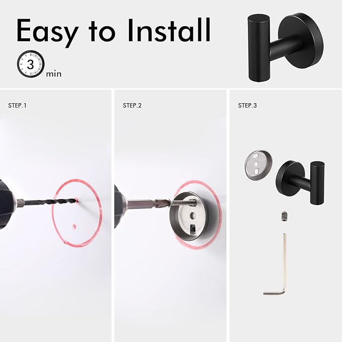 KES Bathroom Towel Hook Robe Hook Shower Kitchen Wall Hanging Hooks Wall Mount SUS 304 Stainless Steel Matt Black 2 Pack, A2164-BK-P2