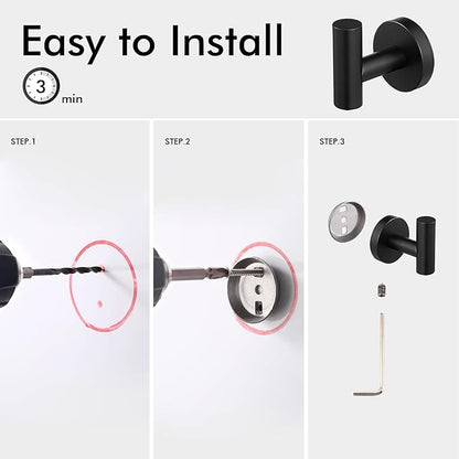 KES Bathroom Towel Hook Robe Hook Shower Kitchen Wall Hanging Hooks Wall Mount SUS 304 Stainless Steel Matt Black 2 Pack, A2164-BK-P2
