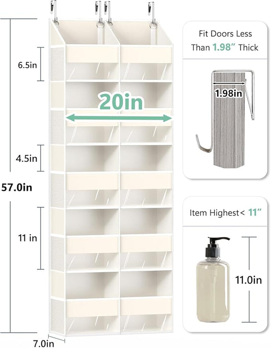 Heavy Duty Over The Door Organizer 5 Tiers, Extra Large Behind Door Storage of 10 Big Front & 10 Mesh Pockets, 80lb Weight Capacity, Hanging Doors Storage Organizer for Closet Bedroom Nursery, Beige