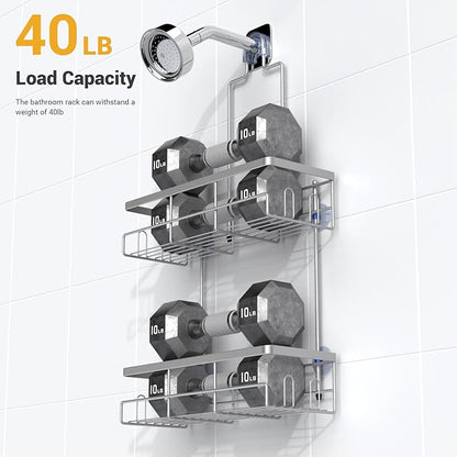 Shower Caddy Hanging Bathroom Organizer: Rustproof Shelf for Inside Shower - No Drilling Racks Over Showerhead - Bath Shelves for Shampoo Soap