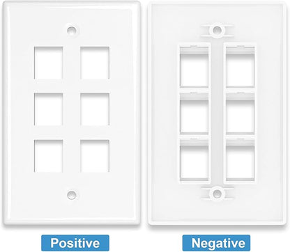 Iwillink 10Gbps Ethernet Wall Plate CAT6A, 6-Port Keystone Wall Plate and Jack Outlet, RJ45 Wall Plates with Single Gang Low Voltage Mounting Bracket - 1 Pack