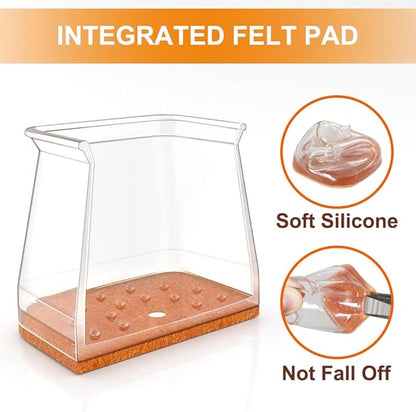24 Pcs Chair Leg Floor Protectors for Hardwood Floors Square Silicone Covers to Protect Wood Tile Floors Felt Pads Furniture Leg Caps Anti-Scratch Reduce Noise (Fit:1-1/16" to 1-5/8")