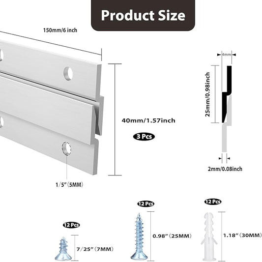 French Cleat Picture Hanger, Aluminum Z Hanger Interlocking Wall Mounting Bracket Hardware Kit Z Clips for Hanging Wall Painting, Mirrors, Panels, Artwork, Cabinet, Whiteboard (6inch-3Pairs)
