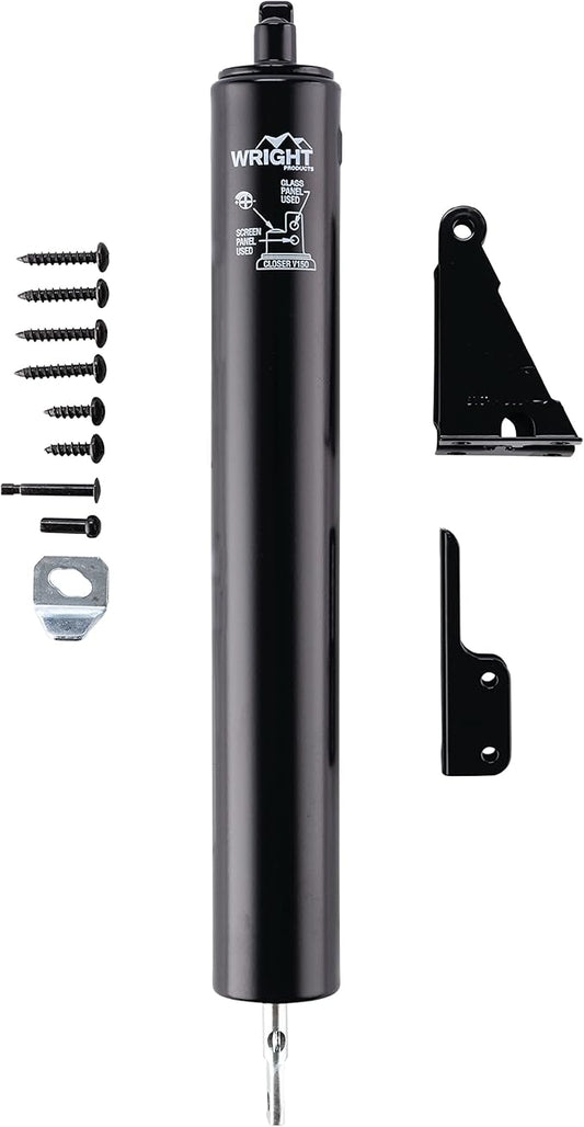 Wright Products Heavy-Duty Pneumatic Storm Door Closer – Durable, Adjustable, Quiet-Closing with Hold-Open Feature (Transitional, Black)