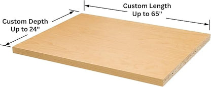 Custom Shelves, 3/4"" Thick Melamine, Cut to Size, Fully Customizable up to 65 inches Wide and up to 24 inches deep. for Cabinets, Closets, or Anywhere