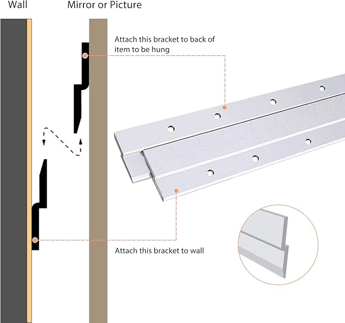 French Cleat Picture Hanger 6 Inches Aluminum Z Hanger Supports 30lbs - Interlocking Wall Mounting Bracket Hardware Kit for Hanging Mirrors, Picture, Shelf, Whiteboard, Art, Frames (6"-6Pairs)