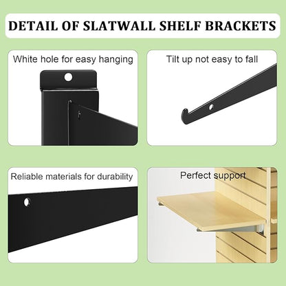 24Pcs Slatwall Shelf Bracket 14 inch, Heavy Duty Slatwall Knife Shelf Bracket, Metal Shelf Brackets for Slat Wall, Black Slatwall Accessories with Lip for Slatwall Panels Shelf Display Home Commercial