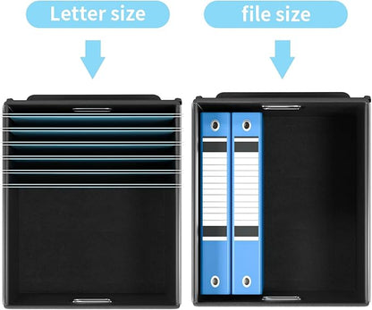 Huolewa File Organizer Box with Lid, Collapsible File Folder Organizer for Office Document Storage, Filing Box with Plastic Slide for Letter Size Hanging File Folders(1 Pack, Sky-blue)