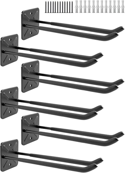 Sinoer Heavy Duty Garage Double Hooks, Ladder Hooks for Garage Wall Mount, 80KG Load Capacity, 32CM Extended Length, Multi-Functional Storage Hooks for Ladders, Bikes, Tools, Garden Equipment-(6 Pack)