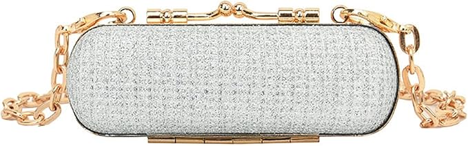 MIAO JIN Mini Crystal Lipstick Case Bling Rhinestone Cosmetic Storage bag with Metal chain Lipstick Storage Holder Makeup jewelry case（Silver）