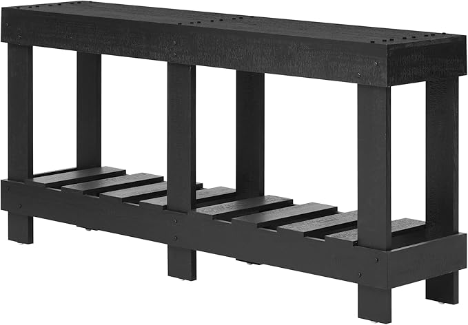 62.9-Inch Extra-Length Tabletop Vintage Entryway Table, Solid Cedar Wood Console Table with 6 Reinforced Legs, Metal Rivet Decor and Plank Under-Shelf for Hallway, Living Room (Black-J41)