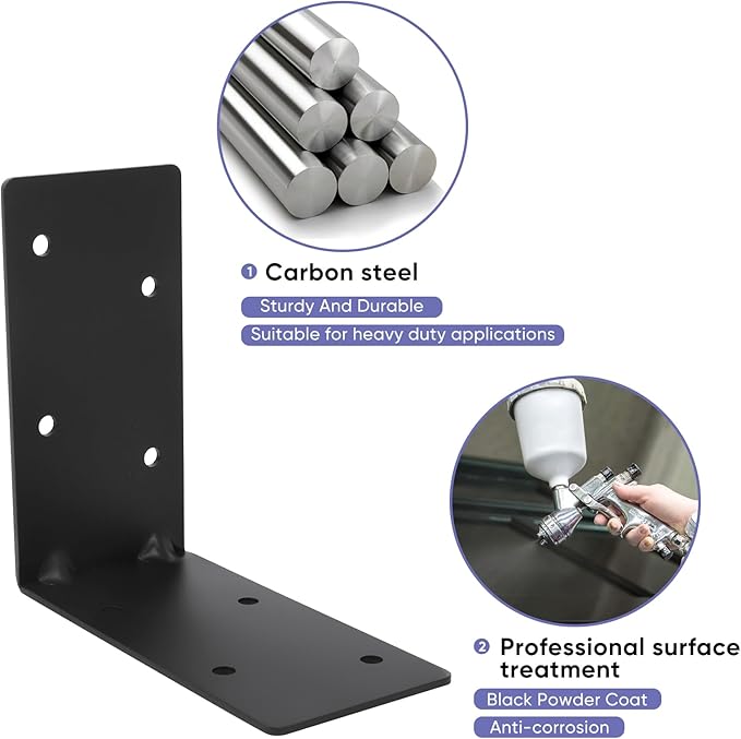 Heavy Duty Steel Corner Brackets 4pcs,6"x6"x3" L Right Reinforced Angle Bracket, Strengthen Metal Joint Support,DIY L Shelf Brackets for Wood Projects