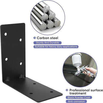 Heavy Duty Steel Corner Brackets 4pcs,6"x6"x3" L Right Reinforced Angle Bracket, Strengthen Metal Joint Support,DIY L Shelf Brackets for Wood Projects