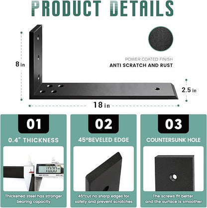 Countertop Support Brackets 3 Pack L Bracket Countertop Brackets 18" x 8" x 2.5" Heavy Duty 3/8" Thick Shelf Brackets Metal Corbels L Shape Bracket for Wood Shelf/Quartz/Granite/Concret Countertops