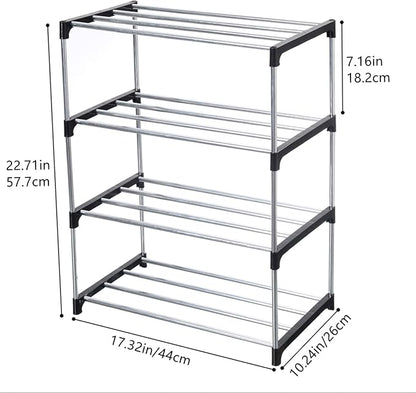 Stackable Small Shoe Rack, Entryway, Hallway and Closet Space Saving Storage and Organization (4-Tier, Black)