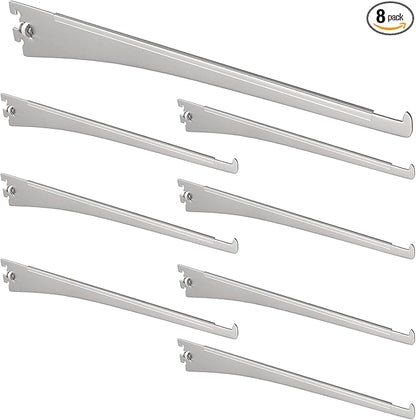 8 Pcs Tap-in Shelf Brackets, 12 Inches Adjustable Shelf Track Brackets for Single Track Twin Track System Closet, Bookshelf, Spice Rack (Silver)