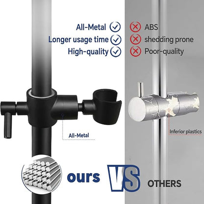 Shower Slide Bar Adjustable Handheld Shower Head Holder Wall Mount - 15inch All-Metal Shower Head Slide Bar Compatible with Bathroom Drill Free Glue Installation - Black