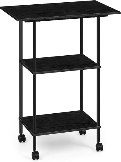 Shinoske Black Printer Stand with Storage,3 Tier Large Printer Table with Wheels for Home Office,Rolling Printer Cart with Storage Shelf,for Under Desk,Living Room,Kitchen