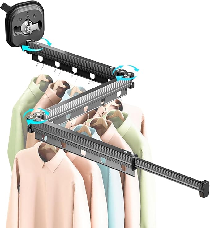 Wall Mounted Clothes Drying Rack with Suction Cup,Folding Laundry Hanger Dryer Rack, Space Saver 360° Retractable Collapsible Drying Racks for Laundry,Balcony, Mudroom, Bedroom