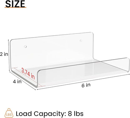 upsimples 6 Pack 6'' x 6'' Acrylic Small Shelves, Floating Shelves for Wall, Display Shelf Organizer for Plants, Speaker, Radio, Toys, Clear