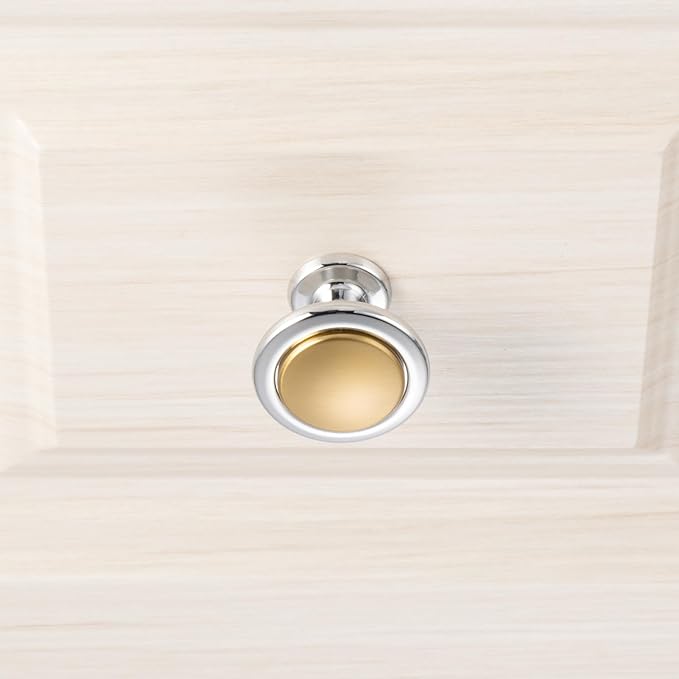 KOOFIZO 10 Pack Gold and Chrome Kitchen Cabinet Knobs Brushed Gold and Chrome Drawer Knobs 1960 Round Single Hole Cabinet Pulls for Cabinets Drawers Dresser Cupboard Bedroom Bathroom