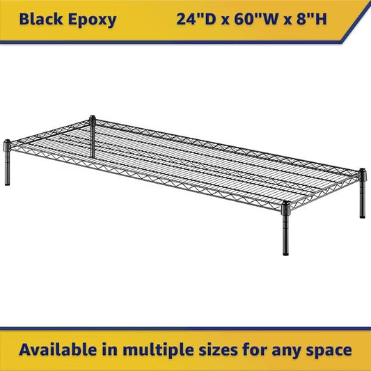 24" x 60" x 8" Black Epoxy Wire Storage Shelf, Dunnage Rack, Commercial 1 Tier Small Shelf