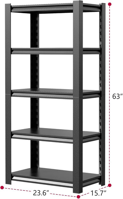 2500LBS Storage Shelves 5 Tier Garage Shelving Heavy Duty Adjustable Shelving Unit Metal Storage Rack for Basement, Pantry, Kitchen, Warehouse 15.8" D x 23.6" W x 63" H