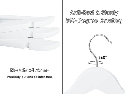 StorageWorks White Wooden Hangers 30 Pack, Heavy Duty Wood Hangers for Closet, Clothes Hangers for Coats, Bridesmaid Suits, Wedding Dress