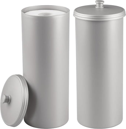 iDesign Freestanding Bathroom Toilet Paper Storage Holder with Lid for 3 Extra Rolls, 2-Pack, Silver