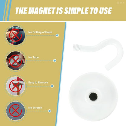 Neosmuk Magnetic Hooks, Heavy Duty 40lb+ Strong Magnet Hook for Cruise Cabins, Cruise Ship Essentials for Hanging, Metal Wall Refrigerator Hangers (White, 10 Pack)