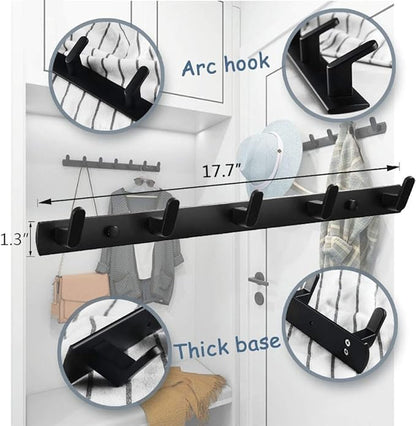 Wall Mounted Coat Racks with 5 Hooks Hanging Holder Towel Rack 17.7"x1.3" Modern Black Hanging for Clothes Entryway Bathroom (5 Hooks(2 Packs))
