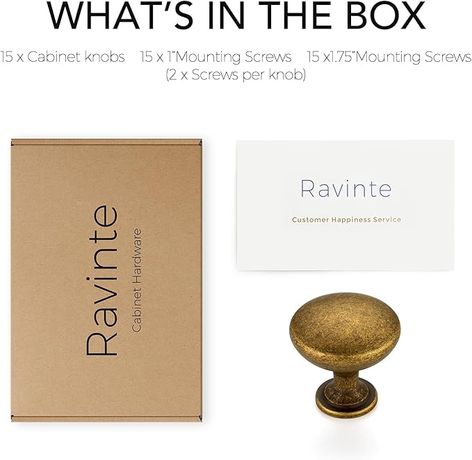Ravinte 15 Pack Antique Brass Round Zinc Cabinet Knobs for Kitchen Bathroom Closet Dresser Cabinets