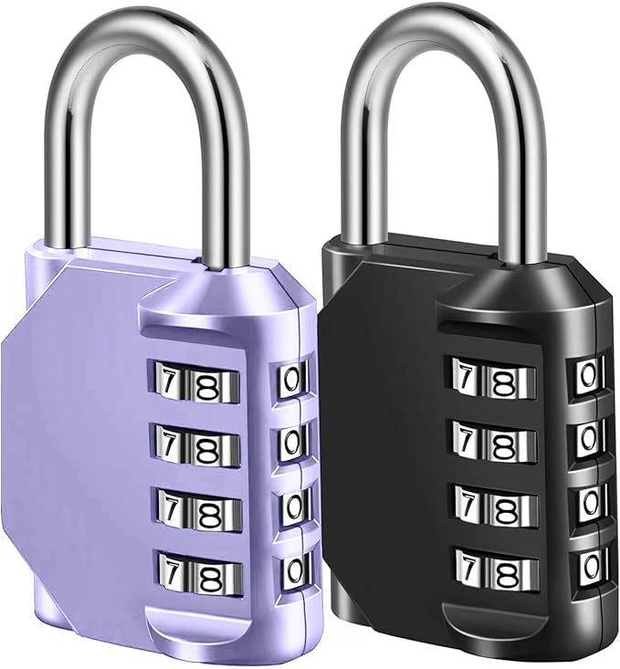 Combination Lock, 4 Digit Combination Padlock for School Gym Sports Locker, Fence, Toolbox, Case, Hasp Cabinet Storage (2 Pack, Purple & Black)