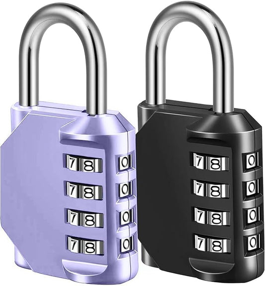 Combination Lock, 4 Digit Combination Padlock for School Gym Sports Locker, Fence, Toolbox, Case, Hasp Cabinet Storage (2 Pack, Purple & Black)