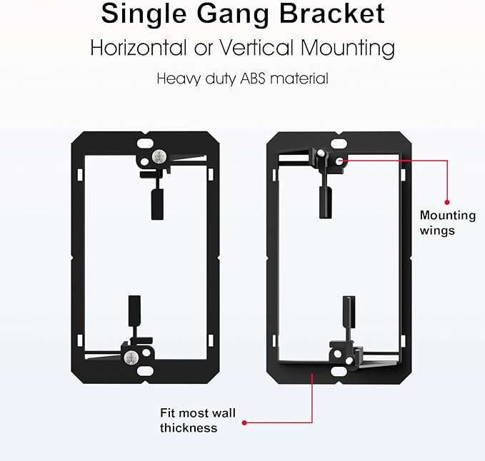 FGB 50 Pack Low Voltage Mounting Bracket, 1 Gang Low Voltage Box Brackets for Single Gang Wall Plate, Telephone Wires, Network Cables, HDMI, Coaxial, Speaker Cables, Black