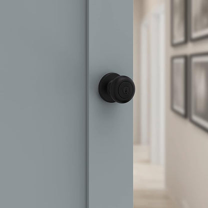 Kwikset Cove Entry Door Knob with Lock and Key, Secure Keyed Handle Exterior Doorknob, Front Entrance and Bedroom, Matte Black, Pick Resistant SmartKey Rekey Security