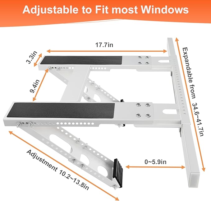 No-Drill Window AC Bracket, Adjustable Support for Single/Double Hung Windows, Heavy Duty Epoxy-Coated Steel Holds 300lbs, Easy Installation