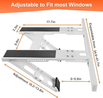 No-Drill Window AC Bracket, Adjustable Support for Single/Double Hung Windows, Heavy Duty Epoxy-Coated Steel Holds 300lbs, Easy Installation