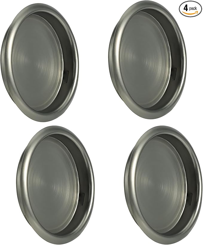 HOMOTEK 4 Pack Closet Finger Pulls, 2-1/16" Round Sliding Handles, Bypass Recessed Cabinet Pulls, Pocket Door Easy Snap No Drill, Antique Brass