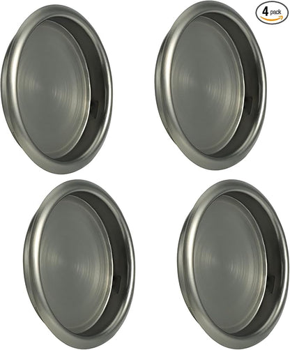 HOMOTEK 4 Pack Closet Finger Pulls, 2-1/16" Round Sliding Handles, Bypass Recessed Cabinet Pulls, Pocket Door Easy Snap No Drill, Antique Brass