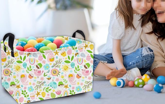 Essme Rectangular Easter Basket, Kids Storage bin Organizer with Handles for Easter Decor,Shelf Basket,Toy Organizer,Easter Baskets.(Line Easter)