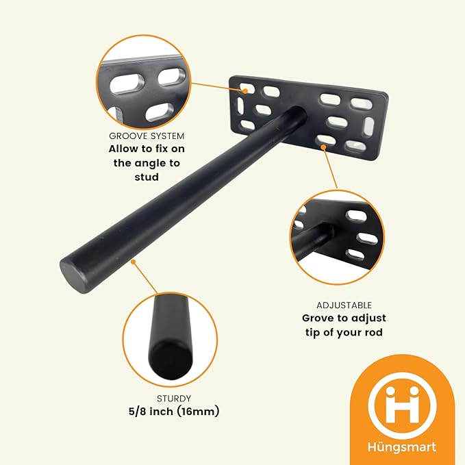 (Set of 4) 4"x5"x2" XL Heavy Duty Floating Shelf Brackets for DIY Shelf- Premium Floating Shelves Hardware for Wall Mounting - Ideal Shelf Bracket for Enhanced Home Decor (4 inch Rod) Black