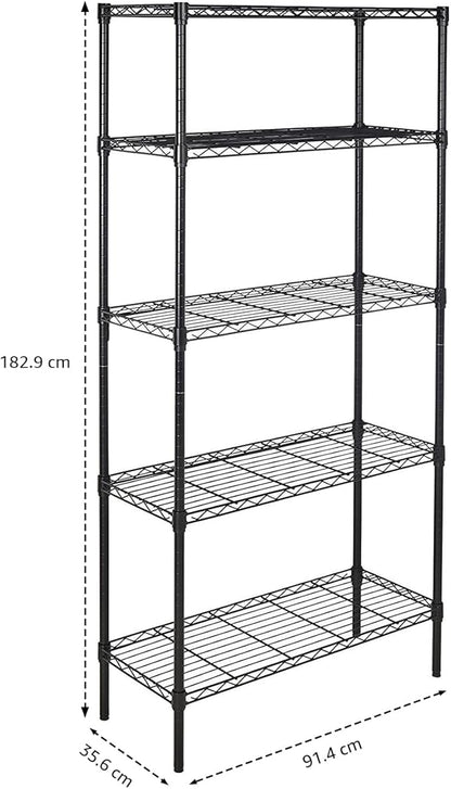 Amazon Basics 5-Shelf Adjustable Heavy Duty Steel Wire Storage Shelves for Garage, Kitchen, Easy Assembly, 36" x 14" x 72", Black | Heavy Duty, Adjustable, for Kitchen, Garage, Shelving Organizer
