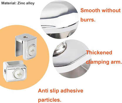 Qrity 12 PCS Glass Clip Holders - Adjustable Wall Mount Clamps for 5-10mm Glass Shelves