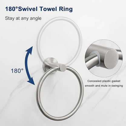 NearMoon Bath Towel Ring, Bathroom Hardware Accessories-Thicken Stainless Steel Hand Towel Holder for Bathroom, Modern Round Towel Hanger Wall Mounted (Brushed Nickel, 2 Pack)